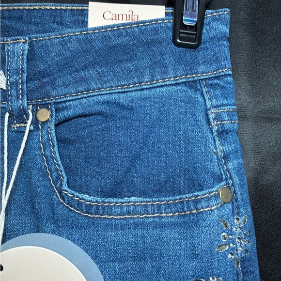 Camila Coelho Crystal Rhinestone Jeans Size 2 Medium Wash Straight Leg Fancy NWT - Picture 6 of 14